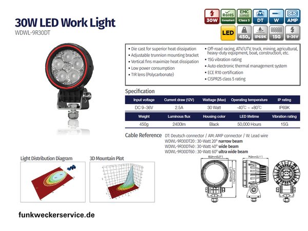 30W LED Arbeitsscheinwerfer WELDEX WDWL-9R30DT